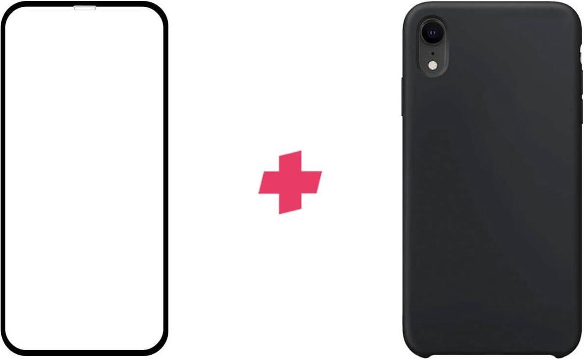Bundel: Geschikt voor: iPhone XR screenprotector + zwart Siliconen hoesje