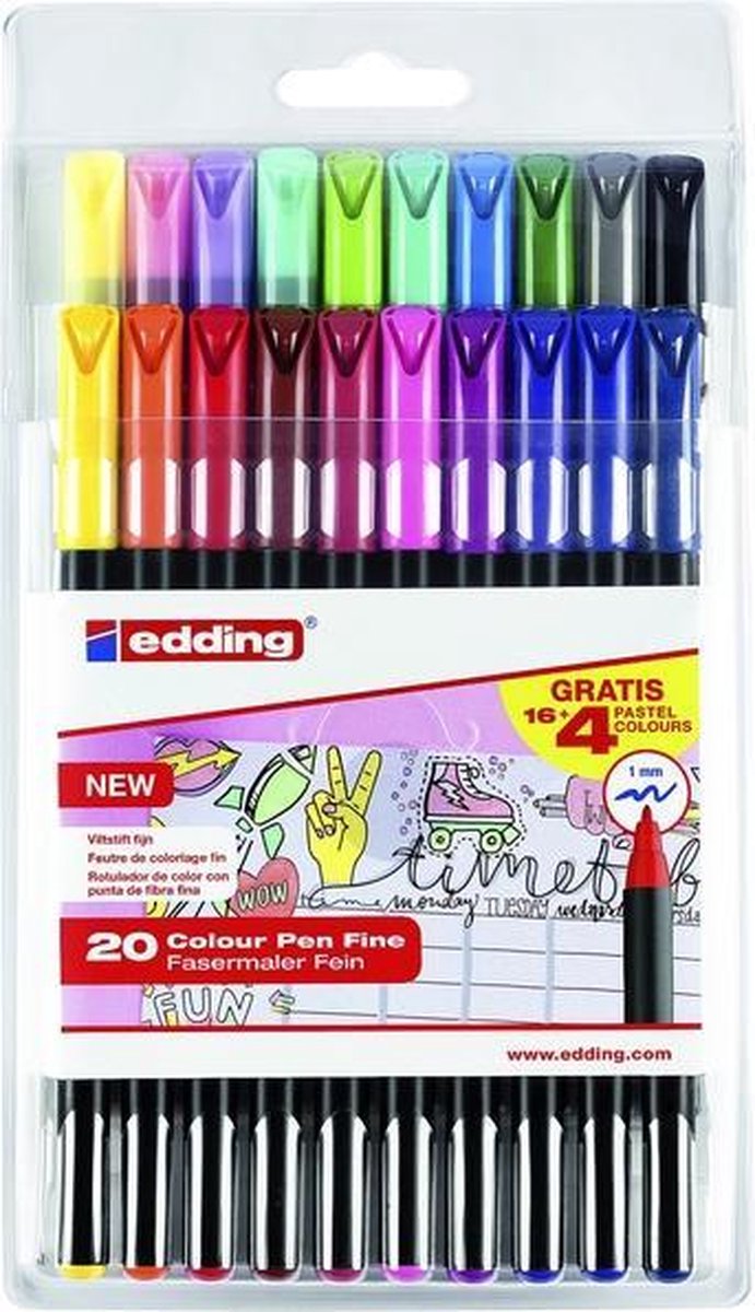 edding 1200 - Viltstiften - Set van 20 kleuren in etui - 1 mm ronde punt - back to school — afbeelding 5