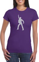 Zilveren disco t-shirt / kleding - paars - voor dames - muziek shirts / discothema / 70s / 80s / outfit 2XL