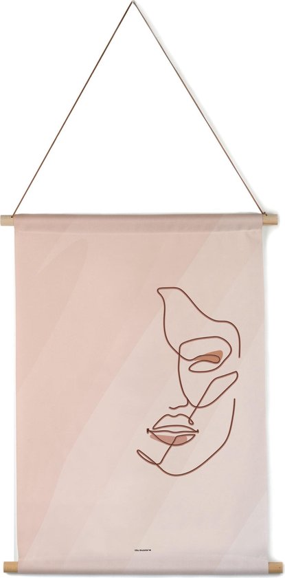 Villa Madelief Interieurbanner woman of lines - Textielposter - 120x160cm - Wandkleed - Wandtapijt - Wanddecoratie voor thuis - Makkelijk op te hangen - Poster met houten hangers