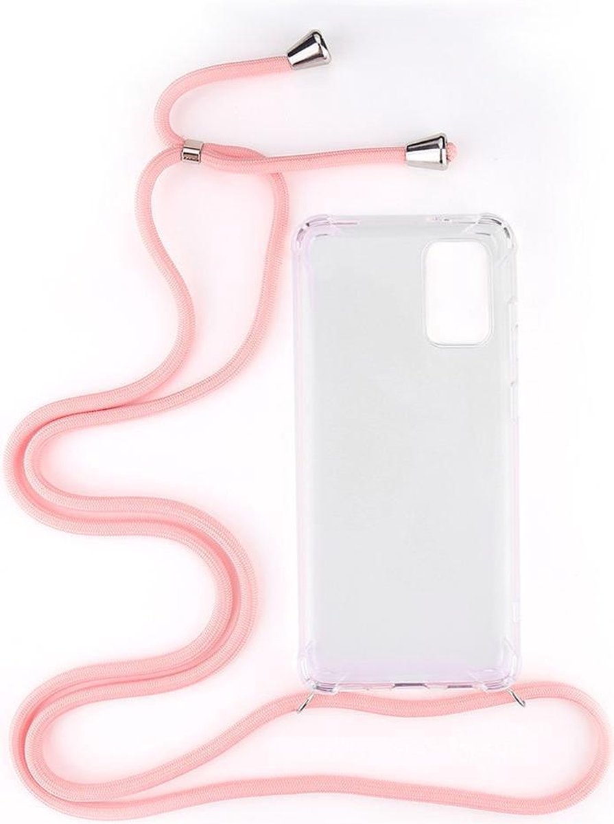Shop4 - Samsung Galaxy S20 Plus Hoesje - Zachte Back Case met Koord Roze