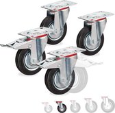 relaxdays roues pivotantes 4 pièces - roues de transport - roues de meubles - roues fixes - 2 avec frein 100 mm