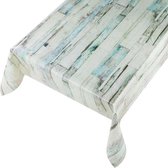 Buiten tafelkleed/tafelzeil grijsblauwe houten planken print 140 x 175 cm rechthoekig - Tuintafelkleed tafeldecoratie - Tafelkleden/tafelzeilen
