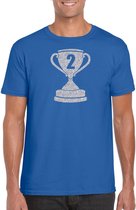 Zilveren kampioens beker / nummer 2 t-shirt / kleding - blauw - voor heren - NR.2 - kampioens shirts / winnaars / outfit XL