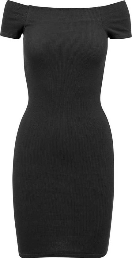 Urban Classics Ladies Off Shoulder Rib Dress - Brown, Pull-On Design, Size XL