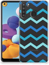 Housse en Cuir Etui de Protection pour Samsung Galaxy A21 Coque Téléphone Zigzag Blauw