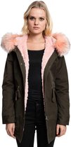 Urban Classics Parka jas -S- Peached Teddy Lined Groen/Roze