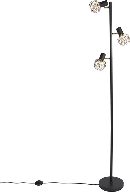 QAZQA mesh - Moderne Vloerlamp | Staande Lamp - 3 lichts - H 150 cm - Zwart Goud - Woonkamer | Slaapkamer