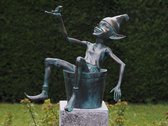 Tuinbeeld - bronzen beeld - Pixie / kabouter in emmer - Bronzartes - 49 cm hoog