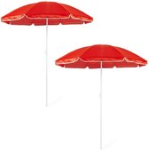 2x Verstelbare strand/tuin parasols rood 150 cm - Zonbescherming - Voordelige parasols