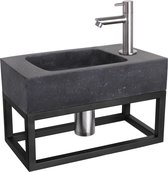 Differnz Bombai Black Fonteinset met Handdoekrek – Natuursteen – Kraan Recht – Mat Chroom – 40 x 22 x 24.5 cm