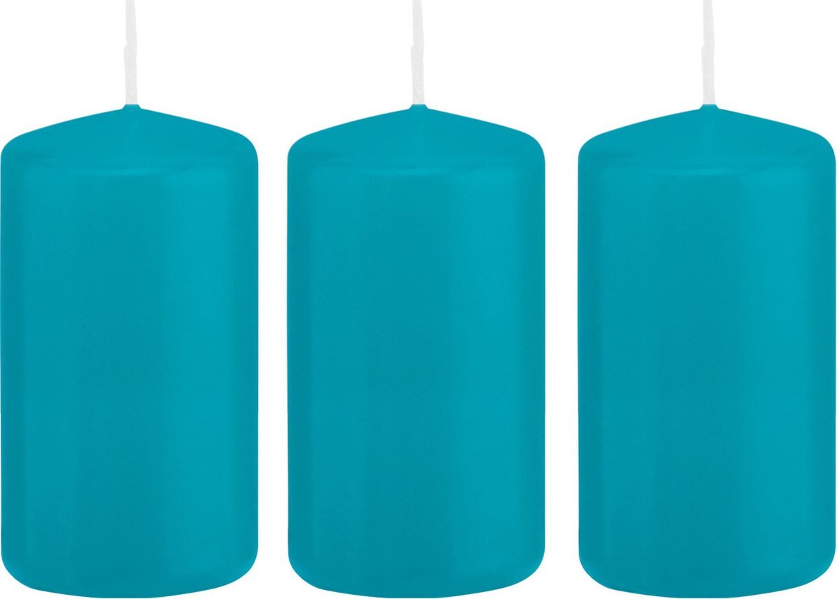 Trend Candles 3x Turquoise blauwe cilinderkaarsen stompkaarsen 6 x 12 cm 40 branduren Geurloze kaarsen turkoois blauw Woondecoraties