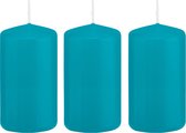 3x Turquoise blauwe cilinderkaarsen/stompkaarsen 6 x 12 cm 40 branduren - Geurloze kaarsen turkoois blauw - Woondecoraties