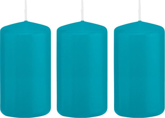 3x Turquoise blauwe cilinderkaarsen/stompkaarsen 6 x 12 cm 40 branduren - Geurloze kaarsen turkoois blauw - Woondecoraties