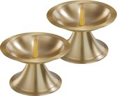 2x Luxe metalen kaarsenhouders goud voor stompkaarsen van 7-8 cm - Stompkaarshouder -  Kaarshouder/kaarsen standaard - Kandelaar voor stompkaarsen - Woonaccessoires