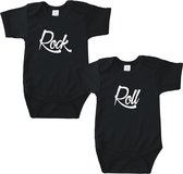 Kraamcadeau tweeling - Rock & Roll - Romper zwart - Maat 50/56 - Tweeling cadeau - Romper tweeling - Baby cadeau tweeling - Tweeling geboren