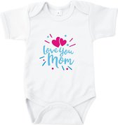 Rompertjes baby met tekst - Love you mom - Romper wit - Maat 74/80