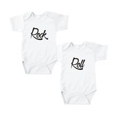 Kraamcadeau tweeling - Rock & Roll - Romper wit - Maat 62/68 - Tweeling cadeau - Romper tweeling - Baby cadeau tweeling - Tweeling geboren