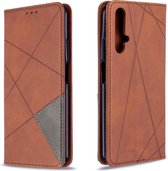 Voor Huawei Honor 20S Rhombus Texture Horizontale Flip Magnetische Leren Case met Houder & Kaartsleuven & Portemonnee (Bruin)