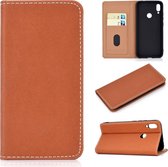 Voor Huawei P Smart (2019) effen kleur mat magnetische horizontale flip lederen tas met kaartsleuven en houder (bruin)