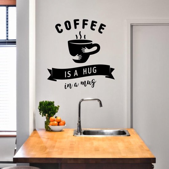 Muursticker Coffee Is A Hug In A Mug - Oranje - 77 x 80 cm - alle muurstickers keuken
