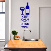 Muursticker Keep Calm And Drink Wine - Donkerblauw - 29 x 80 cm - engelse teksten woonkamer keuken