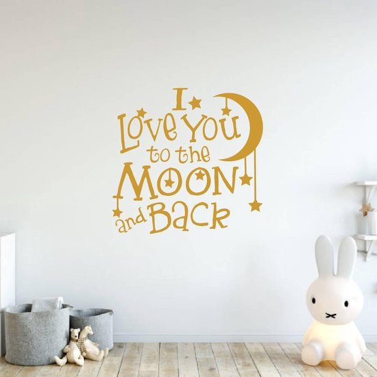 Muursticker I Love You To The Moon And Back - Goud - 80 x 80 cm - baby en kinderkamer - teksten en gedichten baby en kinderkamer alle