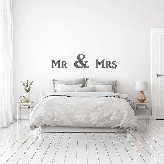 Muursticker Mr & Mrs - Donkergrijs - 160 x 35 cm - slaapkamer alle