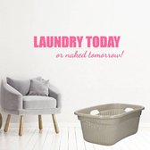 Laundry Today Or Naked Tomorrow! -  Roze -  120 x 29 cm  -  engelse teksten  wasruimte  alle - Muursticker4Sale