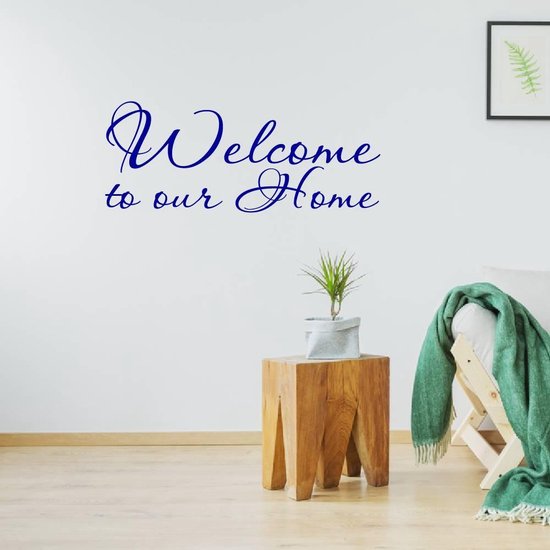 Muursticker Welcome To Our Home - Donkerblauw - 160 x 66 cm - woonkamer alle