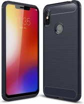 Brushed Texture Carbon Fibre Shockproof TPU Case voor Motorola Moto One Power (P30 Note) (Navy Blue)