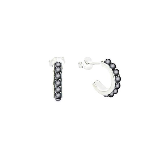 Symboles 9SY 0024 Boucle d'oreille en argent - Boucles d'oreilles demi-créoles - Nacre grise - 14 * 3mm - Argent