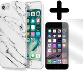 iPhone 7/8 Hoesje Marmer Look Hoes Case Wit Met Screenprotector