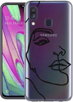 iMoshion Design voor de Samsung Galaxy A40 hoesje - Abstract Gezicht - Zwart