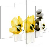 Schilderijen Op Canvas - Schilderij - Calm Mallow (5 Parts) Wide Yellow 100x50 - Artgeist Schilderij