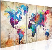 Schilderijen Op Canvas - Schilderij - World Map: Colourful Ink Blots 225x90 - Artgeist Schilderij