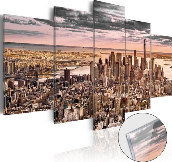 Schilderijen Op Canvas - Afbeelding op acrylglas - New York City: Morning Sky [Glass] 200x100 - Artgeist Schilderij