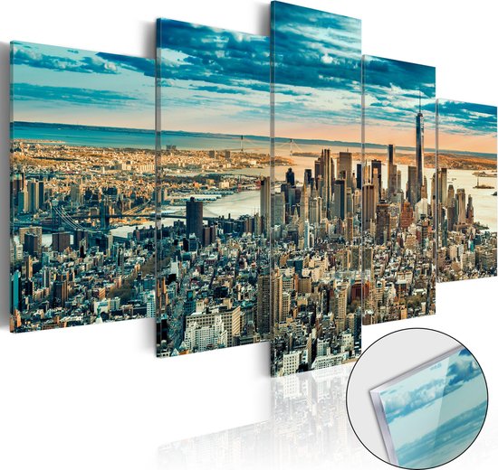 Schilderijen Op Canvas - Afbeelding op acrylglas - NY: Dream City [Glass] 100x50 - Artgeist Schilderij