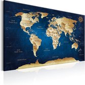 Schilderijen Op Canvas - Schilderij - World Map: The Dark Blue Depths 90x60 - Artgeist Schilderij