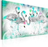 Schilderijen Op Canvas - Schilderij - Turquoise Flamingoes 120x80 - Artgeist Schilderij