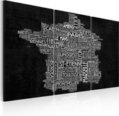 Schilderijen Op Canvas - Schilderij - Text map of France on the black background - triptych 60x40 - Artgeist Schilderij