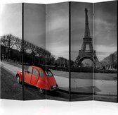 Kamerscherm - Scheidingswand - Vouwscherm - Eiffel Tower and red car II [Room Dividers] 225x172 - Artgeist Vouwscherm