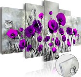 Schilderijen Op Canvas - Afbeelding op acrylglas - Meadow: Purple Poppies [Glass] 200x100 - Artgeist Schilderij