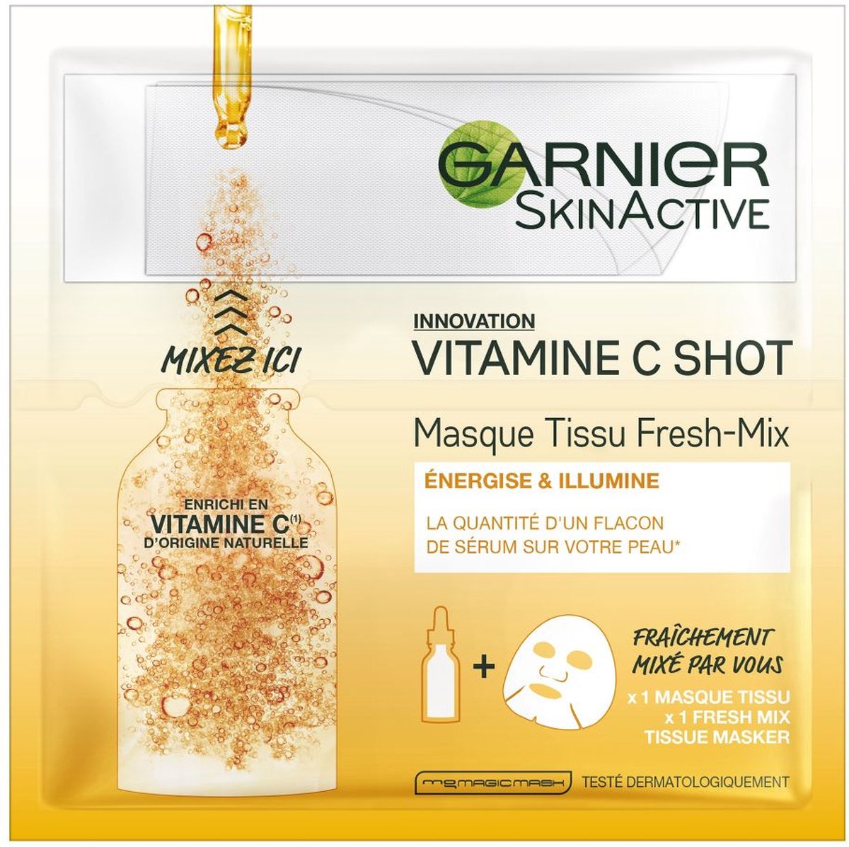 Garnier SkinActive Fresh-Mix Vitamine C Sheet Mask - 1 Stuk - Gezichtsmasker Met Revitaliserend Vitamine C Serum