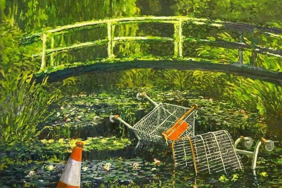 BANKSY Monet With Shopping Trolleys Canvas Print
