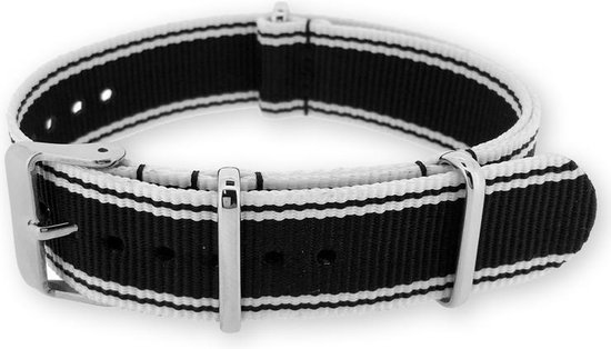NATO Horlogeband G10 Military Nylon Strap Selvedge Wit Zwart 20mm