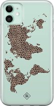 iPhone 11 hoesje siliconen - Wereldkaart blauw luipaard | Apple iPhone 11 case | TPU backcover transparant