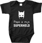 Baby Rompertje Mijn papa is een superheld, Bedrukte baby romper, Zwart korte mouw, maat 74| Vaderdag cadeau | Bedrukte baby romper | Romper als vaderdagcadeau