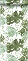 Papier peint intissé HD peint feuilles de jungle tropicale grisé vert olive - 138888 de ESTAhome