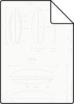 Proefstaal ESTAhome behangpapier technische tekeningen van surfplanken wit en zilver - 128869 - 26,5 x 21 cm